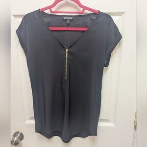 Express Women's Black Top with Gold Zipper